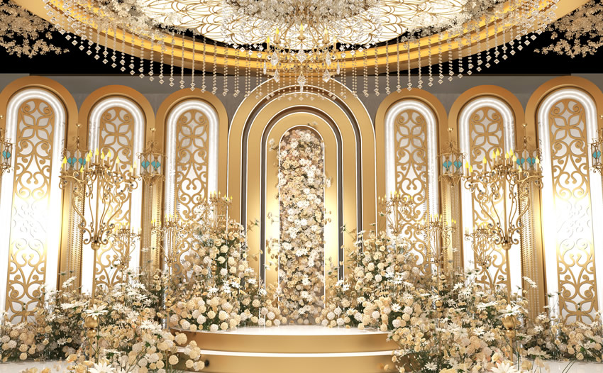 永胜香槟色调婚礼堂效果展示